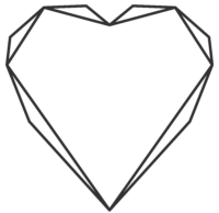Minimalistisches Logo in Herzform mit geometrischen Linien, die an einen geschliffenen Edelstein erinnern. Schwarze Linien auf transparentem Hintergrund – modern, klar und stilvoll.